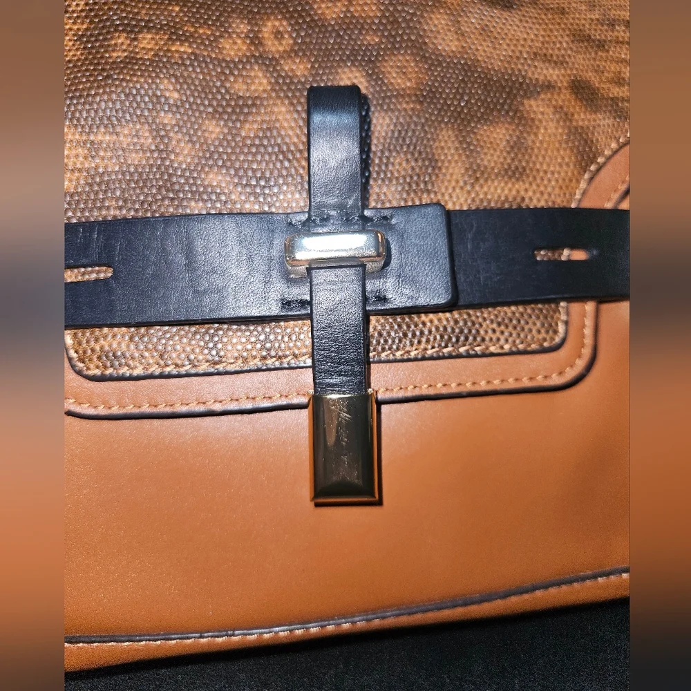 Vince Camuto Max Brown Snakeskin Embossed Leather Briefcase Style Satchel Bag